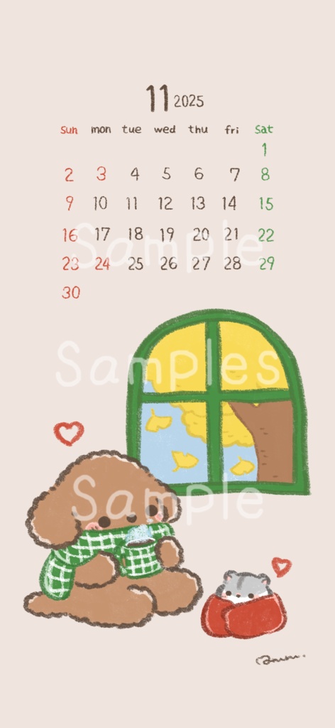 【11月壁紙】もふもふトイプーカフェタイム