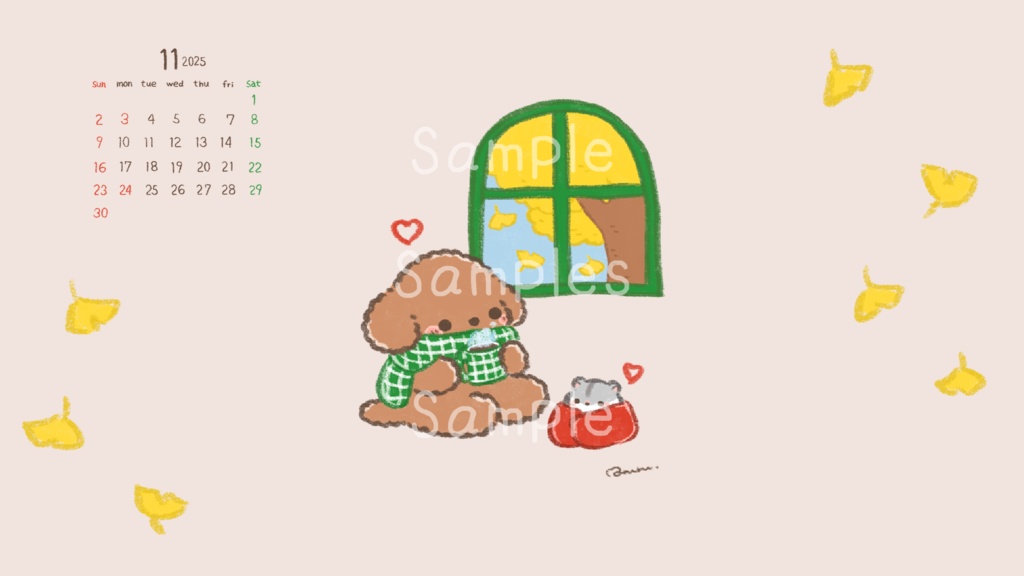 【11月壁紙】もふもふトイプーカフェタイム