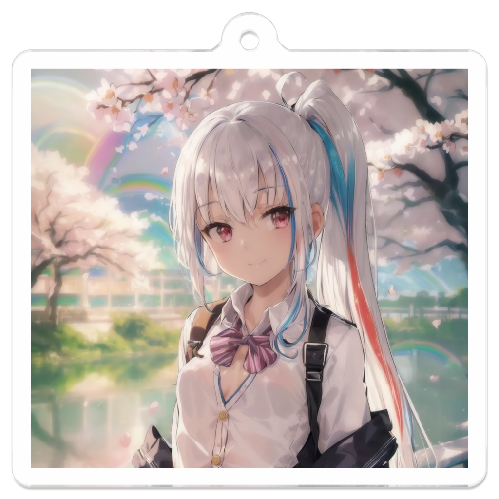 桜の下でスマイルアクリルキーホルダー