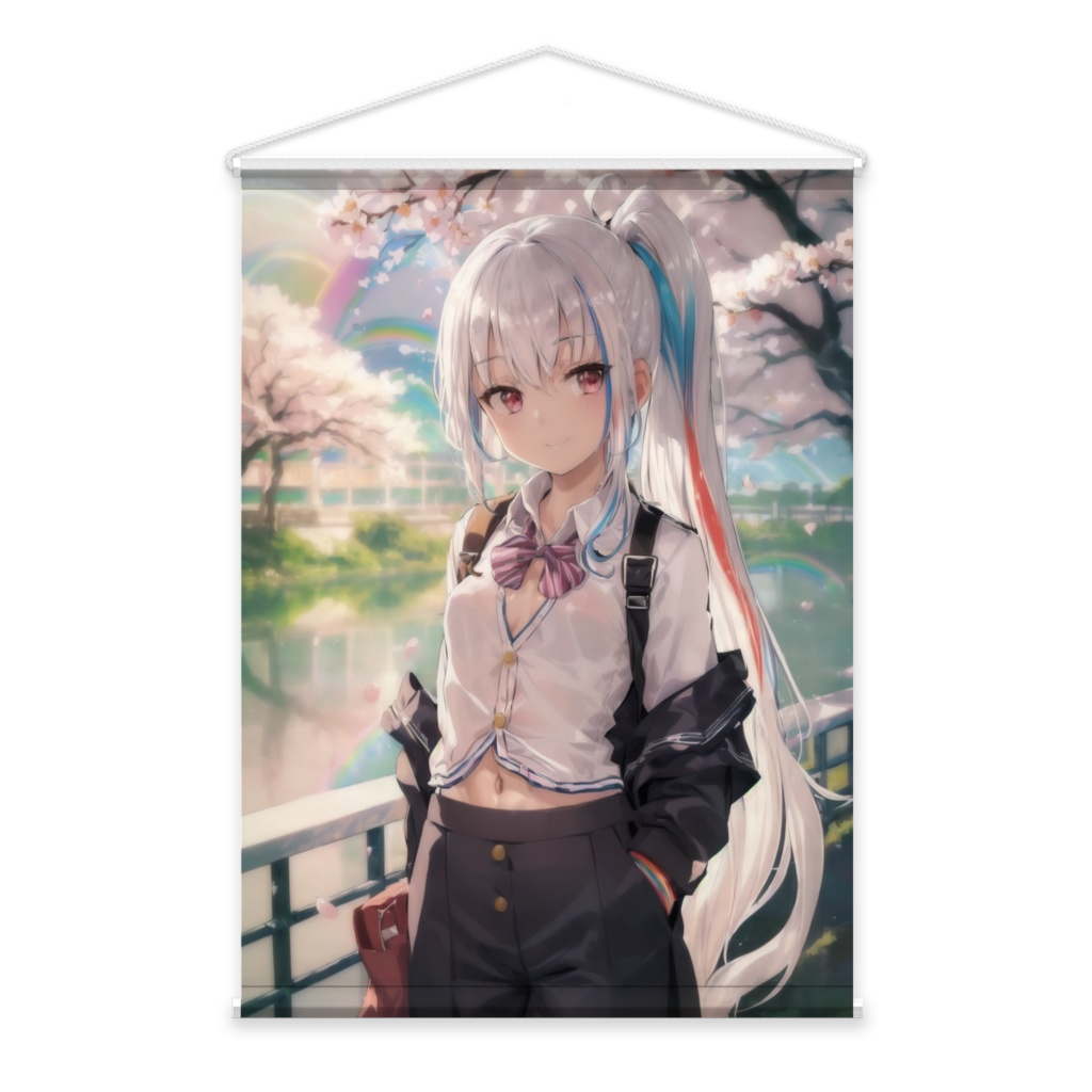 桜の下でへそ出しリズベッドちゃんタペストリー