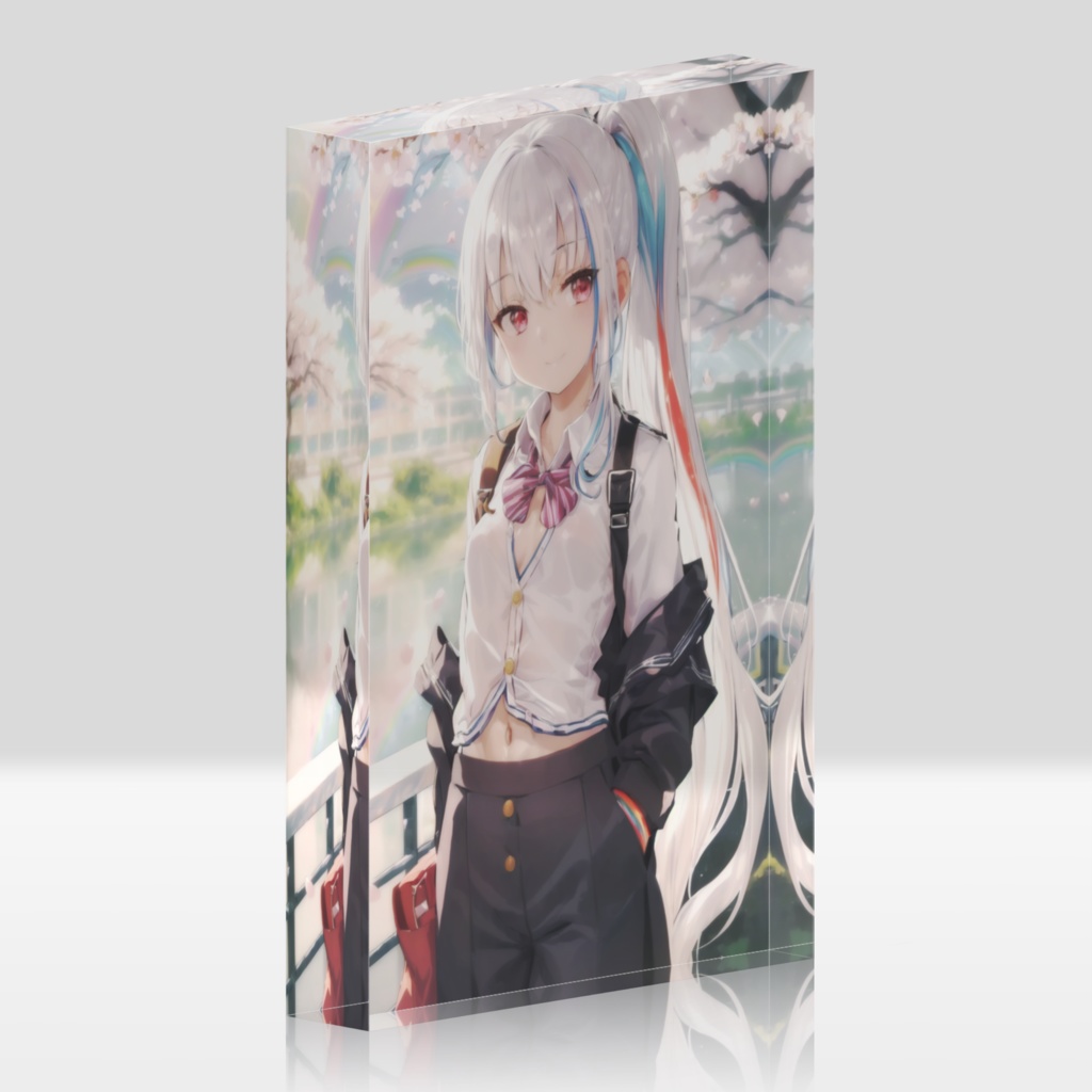 桜の下でへそ出しリズベッドちゃんアクリルブロック