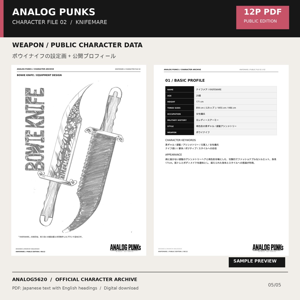ANALOG PUNKS CHARACTER FILE 02 – KNIFEMARE|ナイフメア公式設定資料集 12P PDF【PUBLIC EDITION】