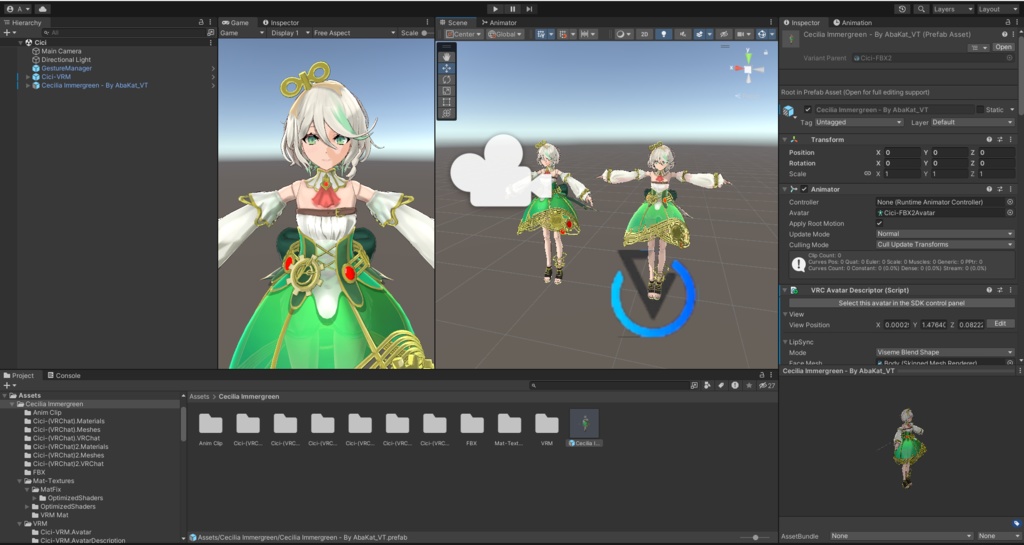Cecilia Immergreen (Hololive EN) / Fan-Made 3D VRChat Avatar with 52 Arkit Shapekeys for Facetracking.