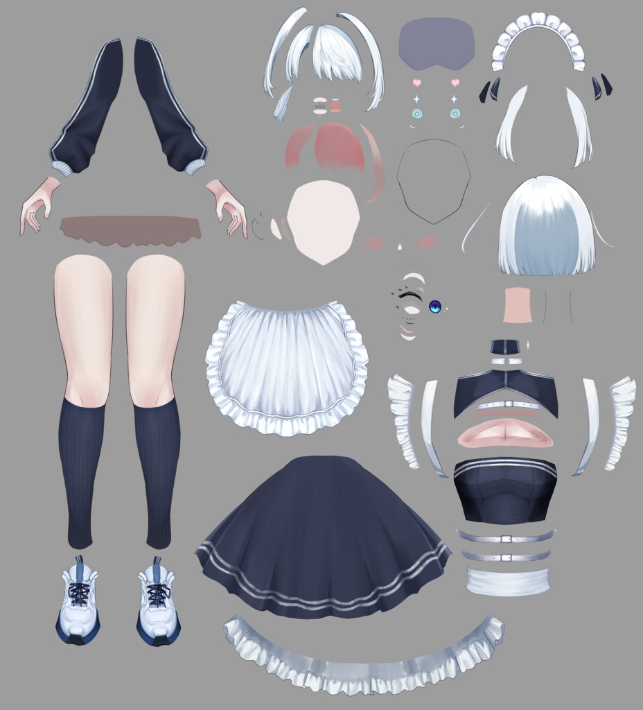 【パーツ分け済PSD】白髪メイド