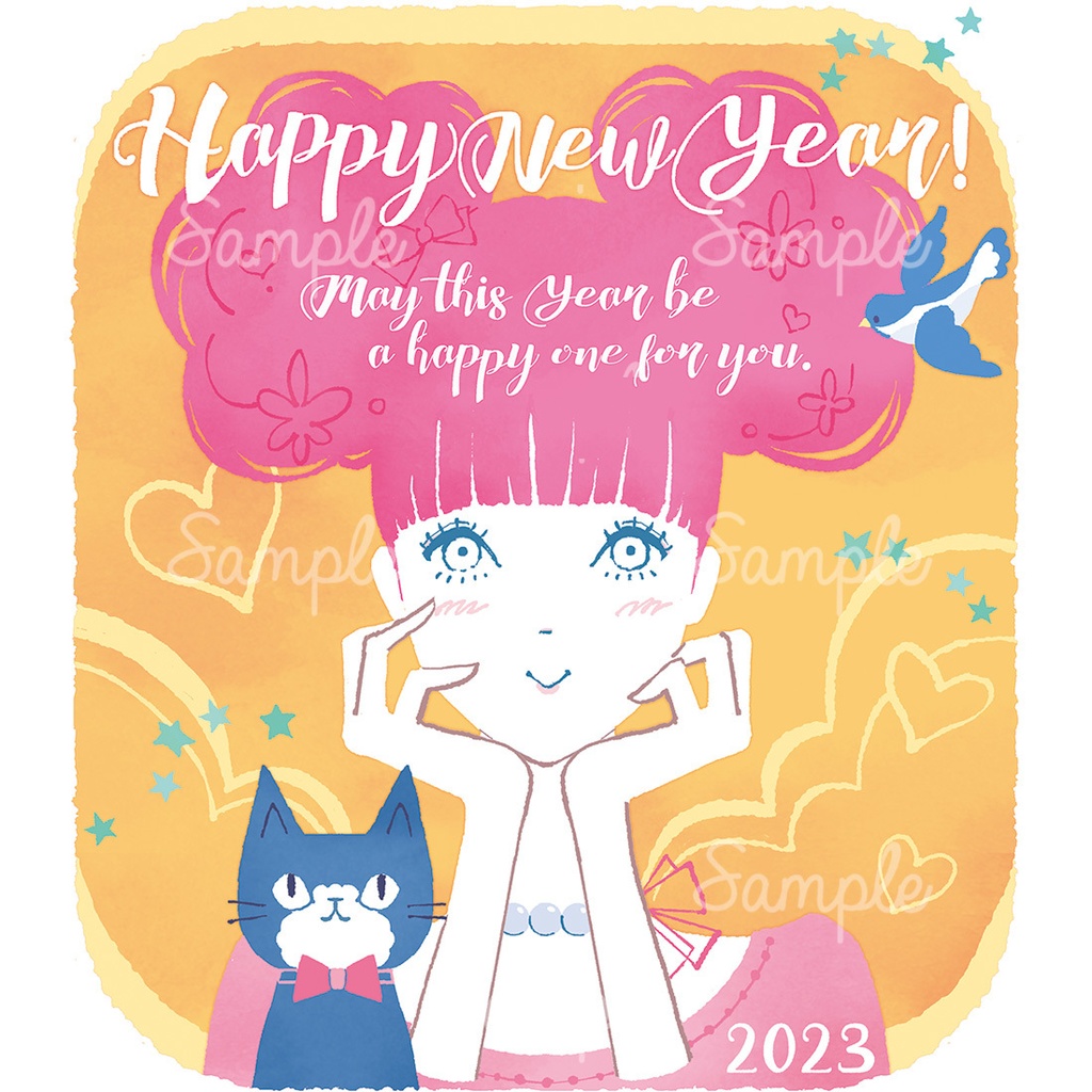 【2023年賀状(データ)】girl&cat 2ﾊﾟﾀｰﾝ