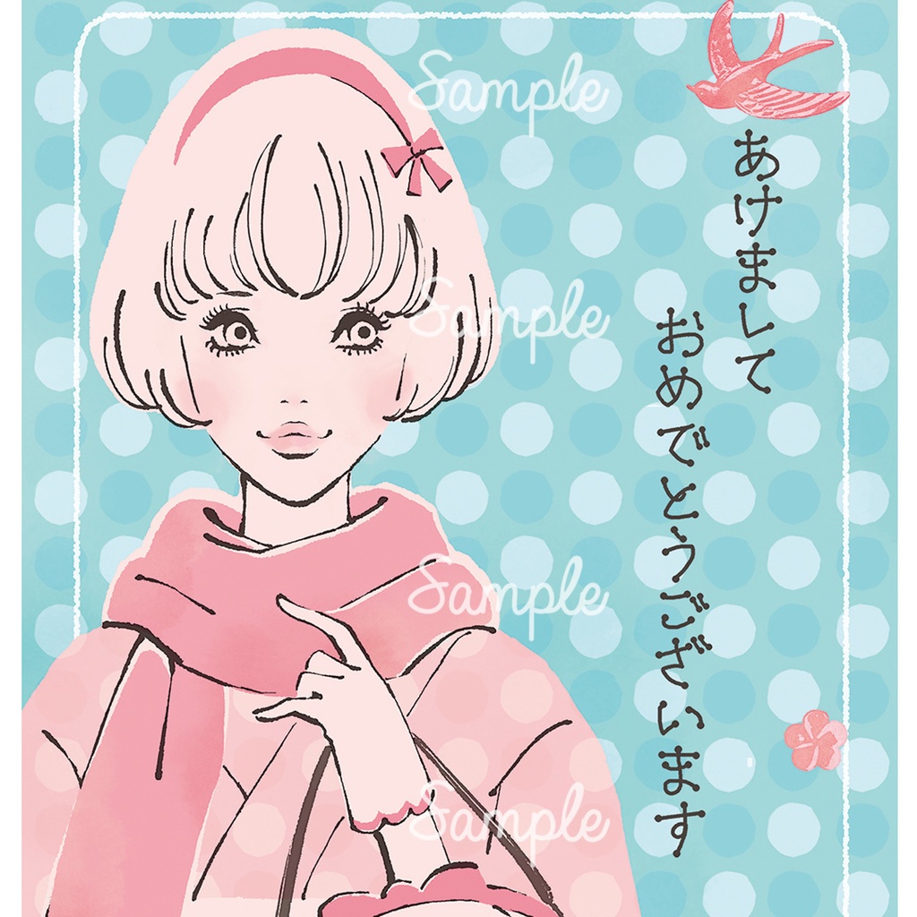 【2023年賀状】(データ) みずたま着物ちゃん 3ﾊﾟﾀｰﾝ