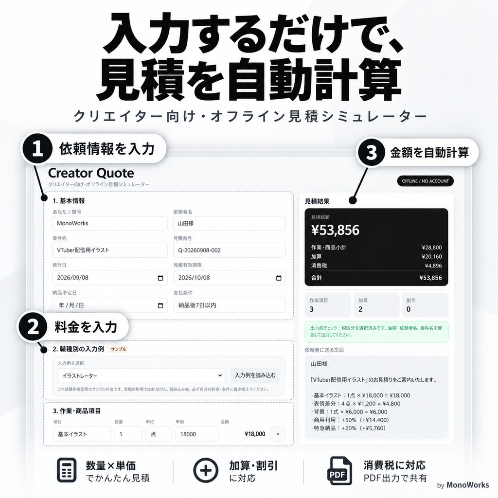 【買い切り・オフライン】Creator Quote|クリエイター向け見積シミュレーター