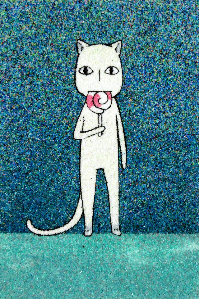 UFOに拉致される猫の絵 - 絵画