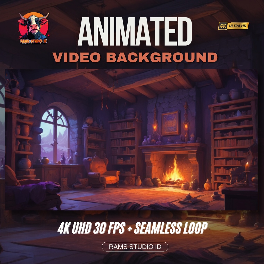 アニメーション背景|光る暖炉のあるダークリチュアルチェンバー|シームレスVTuberシーン Animated Background | Dark Ritual Chamber with a Glowing Fireplace | Seamless VTuber Scene