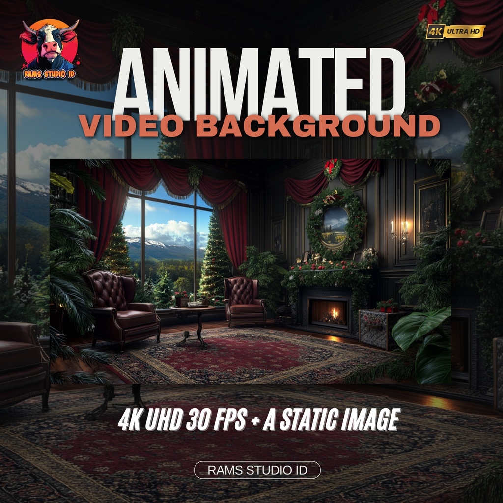 暖炉付きのヴィンテージ調で居心地の良いリビングルーム|ループ対応アニメーション背景| Animated Background of a Cozy Vintage Living Room with Fireplace – Looping Virtual Background