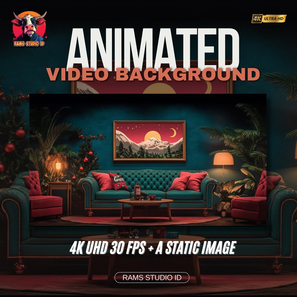 クリスマス装飾のリビングルームのアニメーション背景 ― シームレス配信シーン | Animated Background of Christmas Living Room Decoration – Seamless Streaming Scene