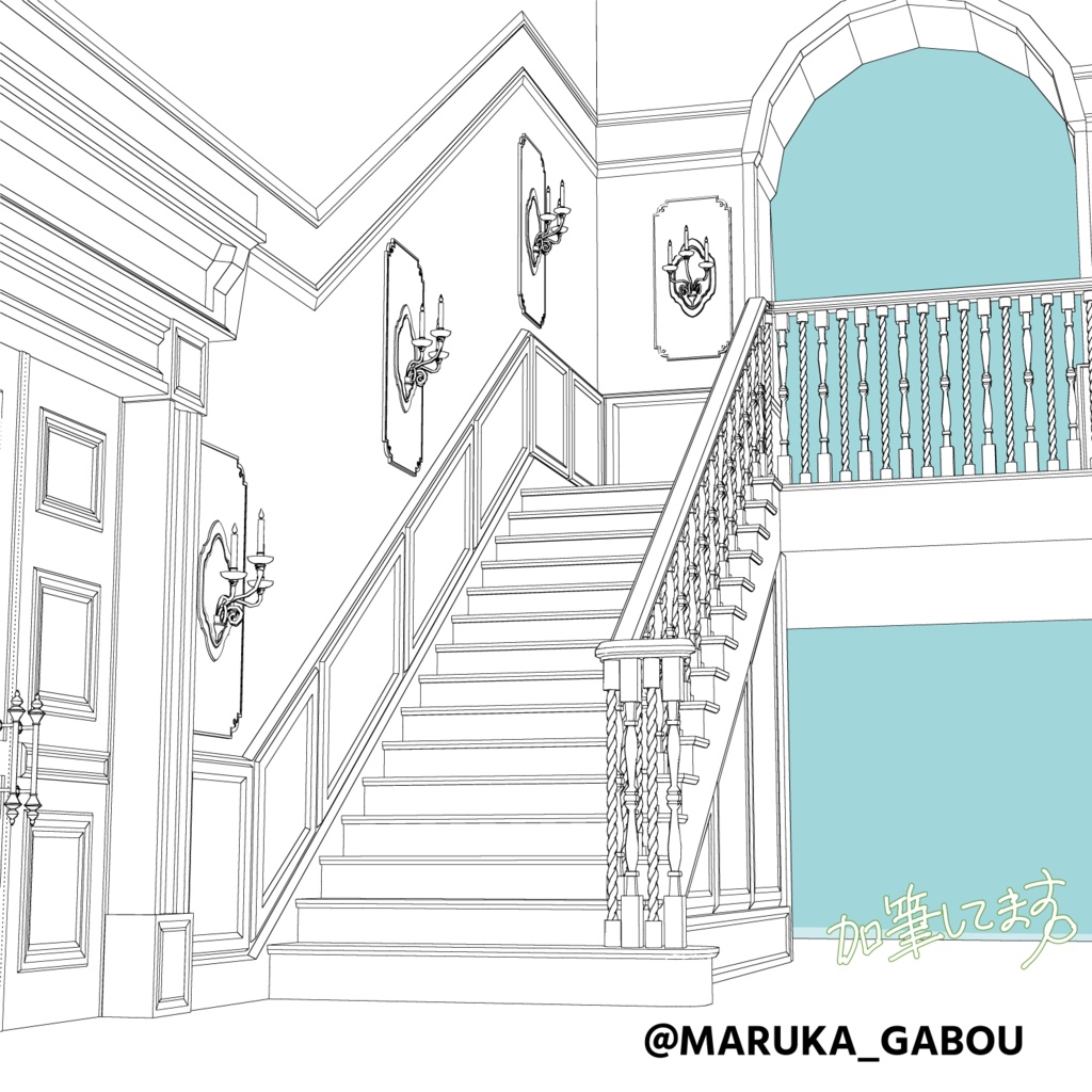 3D素材/西洋的階段『stairs_B』【マンガ素材】