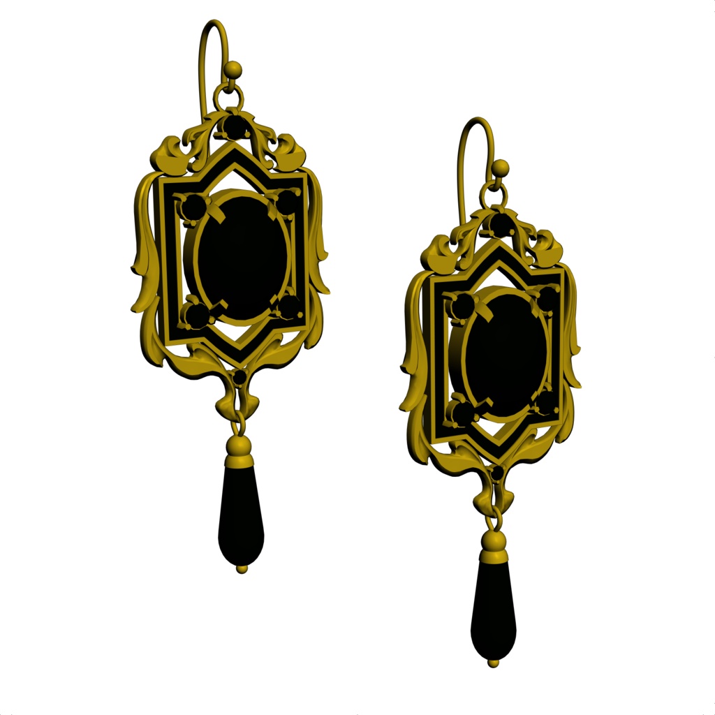 オーバルカボション・オニキスのピアス3D/earrings_A【マンガ素材】