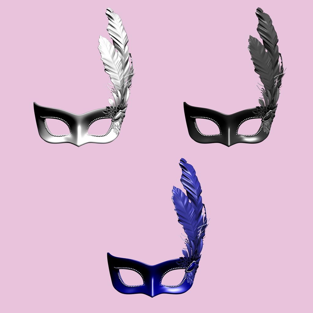 羽飾りの仮面舞踏会マスク3D/masks_A【マンガ素材・CLIPSTUDIOPAINT用】
