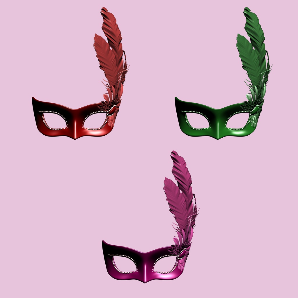 羽飾りの仮面舞踏会マスク3D/masks_A【マンガ素材・CLIPSTUDIOPAINT用】