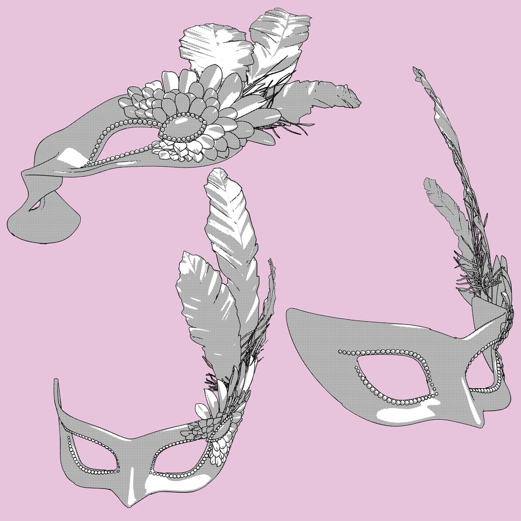 羽飾りの仮面舞踏会マスク3D/masks_A【マンガ素材・CLIPSTUDIOPAINT用】