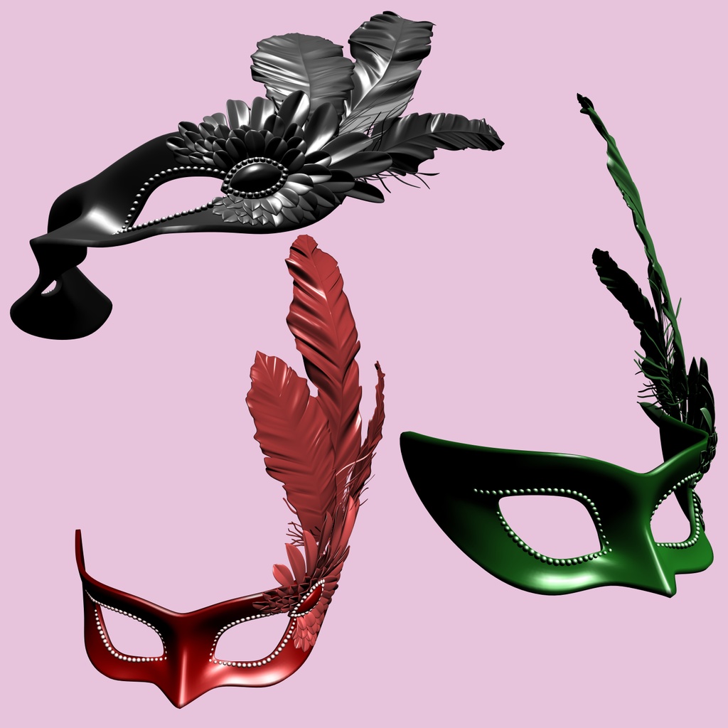 羽飾りの仮面舞踏会マスク3D/masks_A【マンガ素材・CLIPSTUDIOPAINT用】