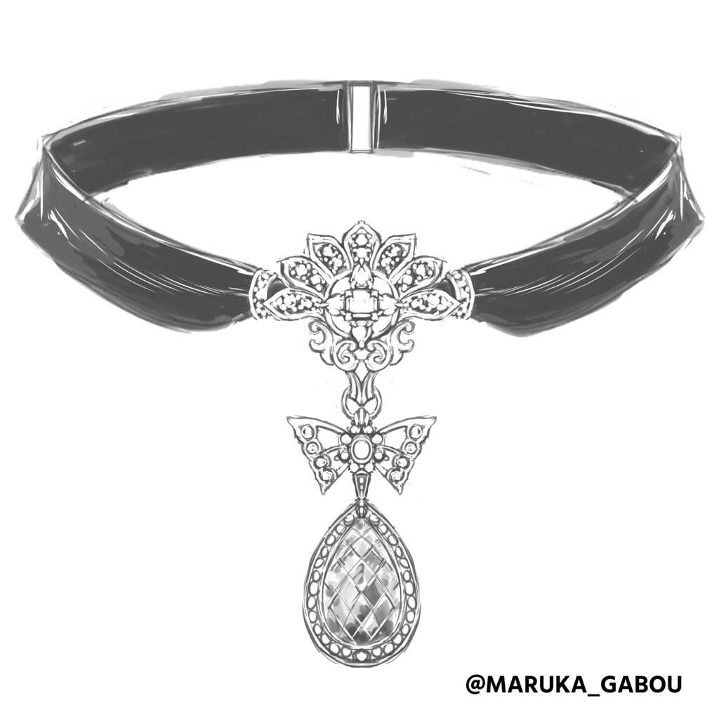 美しいチョーカーネックレス3D/ribbon necklace_A【マンガ素材】