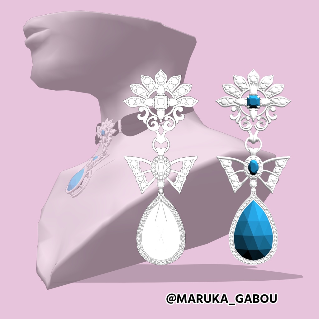 美しいチョーカーネックレス3D/ribbon necklace_A【マンガ素材】