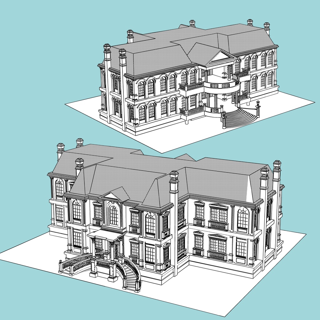 ★修正を追加★リバーシブルな邸宅3D/house_A【マンガ素材】