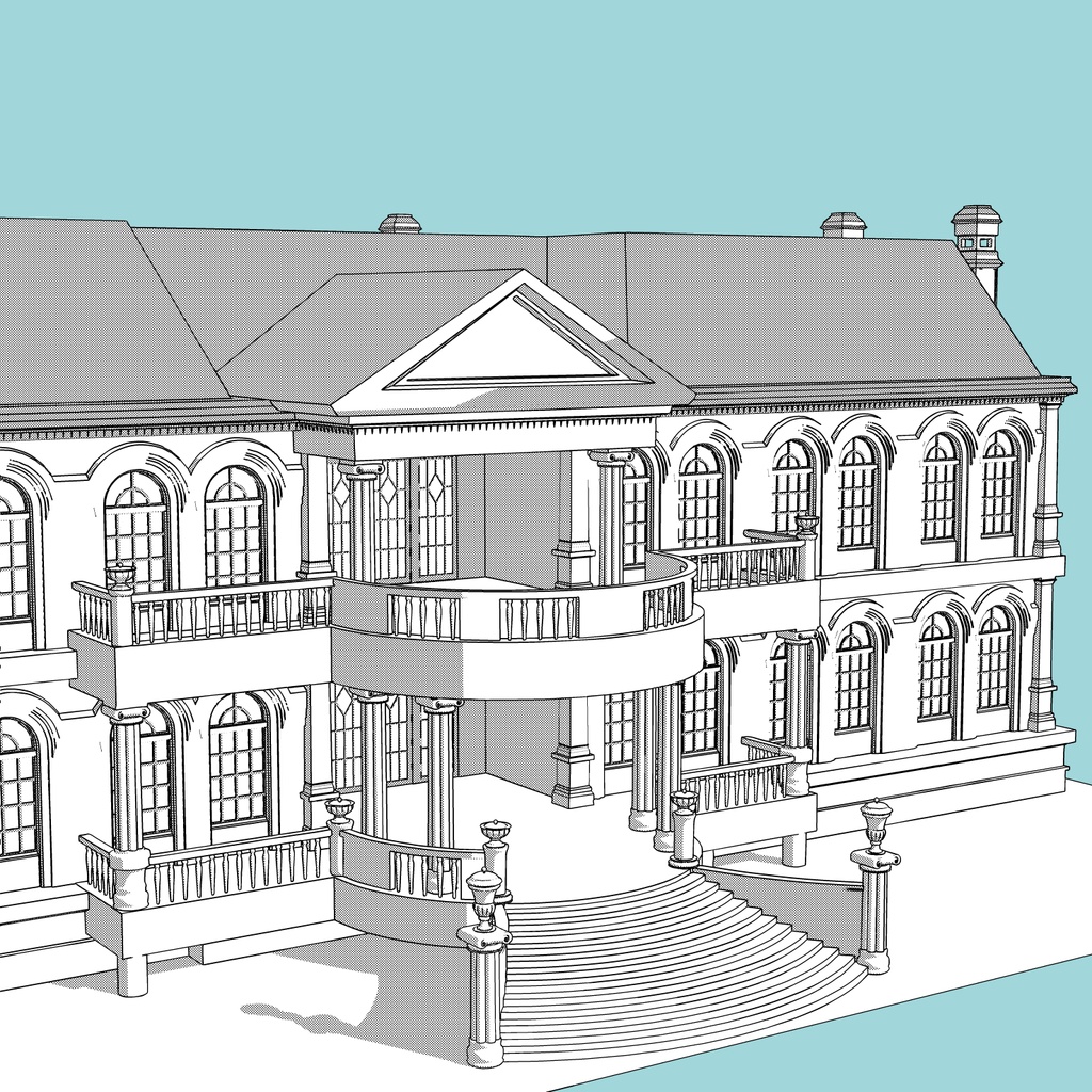 ★修正を追加★リバーシブルな邸宅3D/house_A【マンガ素材】