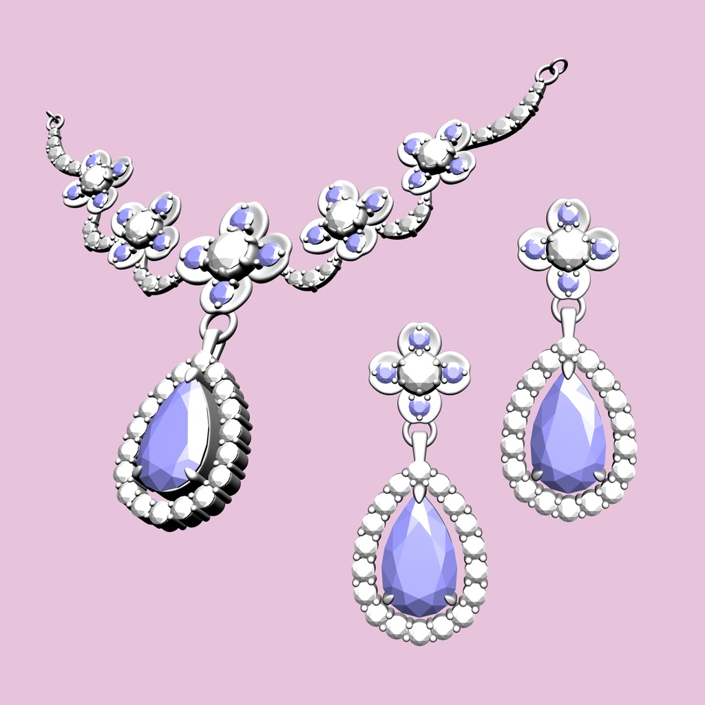 5連の花のネックレスイヤリングセット3D/5flowers_set_A【マンガ素材・CLIPSTUDIOPAINT用】】