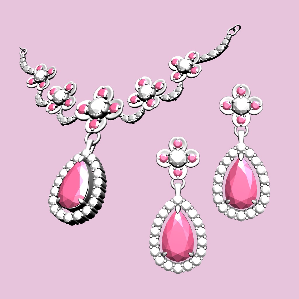 5連の花のネックレスイヤリングセット3D/5flowers_set_A【マンガ素材・CLIPSTUDIOPAINT用】】