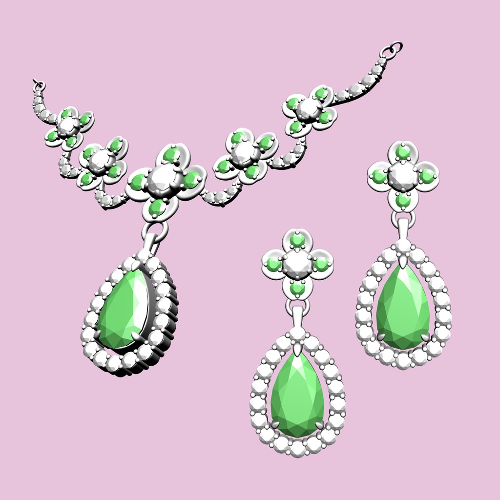 5連の花のネックレスイヤリングセット3D/5flowers_set_A【マンガ素材・CLIPSTUDIOPAINT用】】