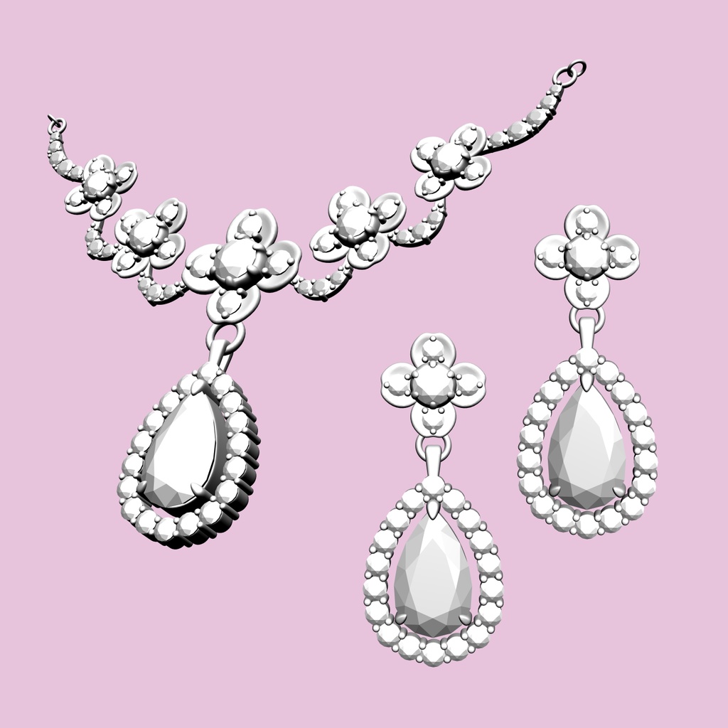 5連の花のネックレスイヤリングセット3D/5flowers_set_A【マンガ素材・CLIPSTUDIOPAINT用】】