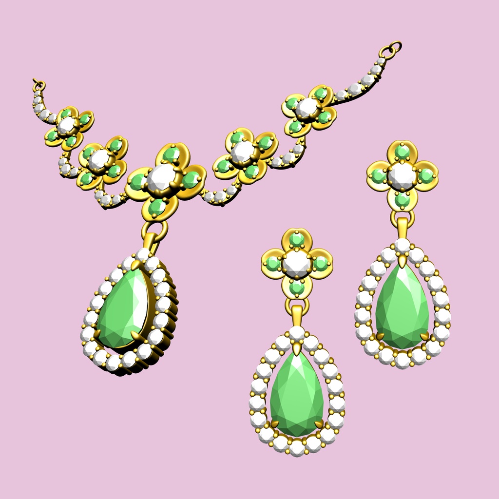 5連の花のネックレスイヤリングセット3D/5flowers_set_A【マンガ素材・CLIPSTUDIOPAINT用】】