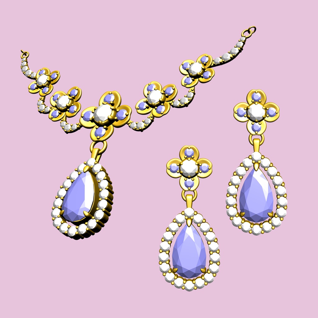 5連の花のネックレスイヤリングセット3D/5flowers_set_A【マンガ素材・CLIPSTUDIOPAINT用】】