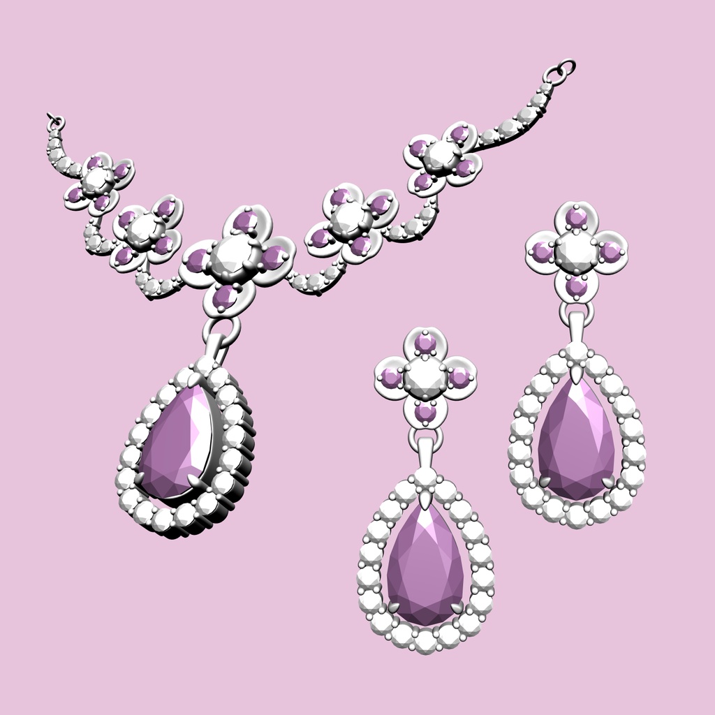 5連の花のネックレスイヤリングセット3D/5flowers_set_A【マンガ素材・CLIPSTUDIOPAINT用】】