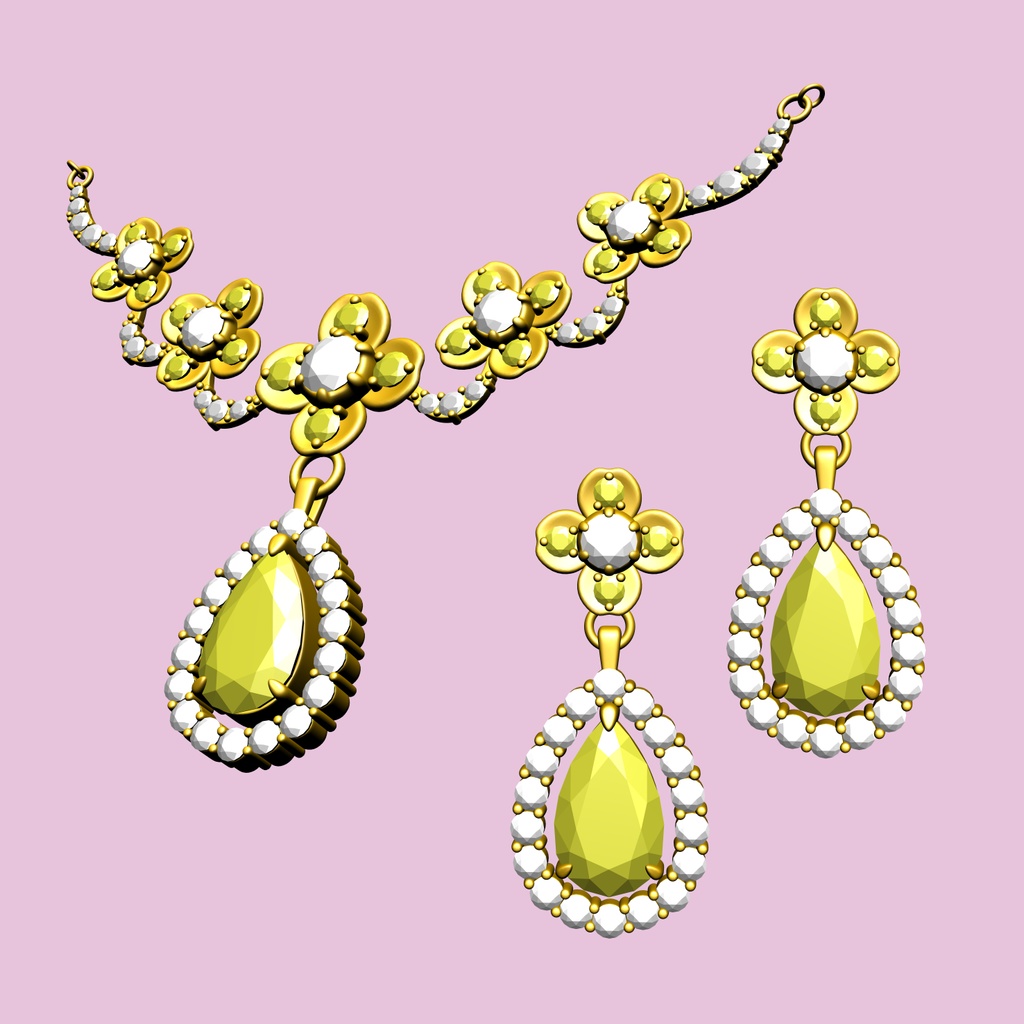 5連の花のネックレスイヤリングセット3D/5flowers_set_A【マンガ素材・CLIPSTUDIOPAINT用】】