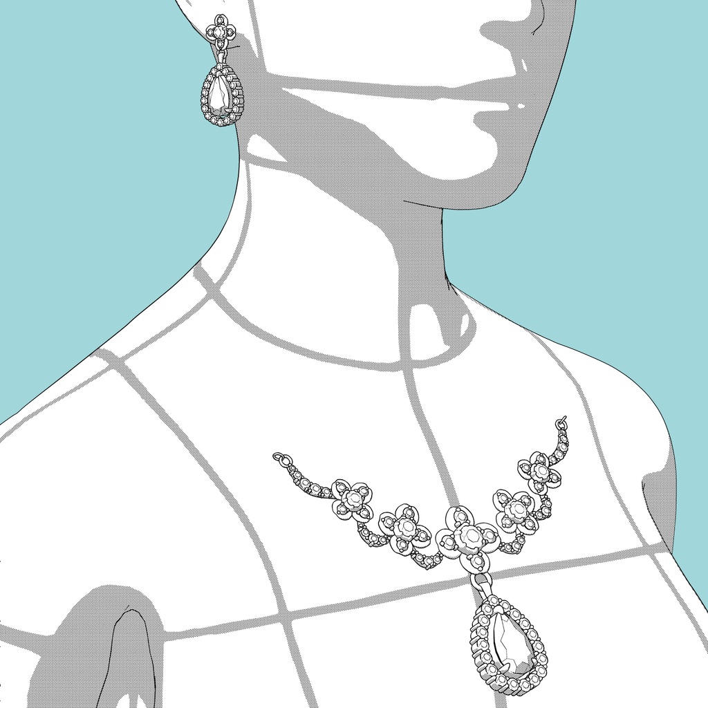 5連の花のネックレスイヤリングセット3D/5flowers_set_A【マンガ素材・CLIPSTUDIOPAINT用】】