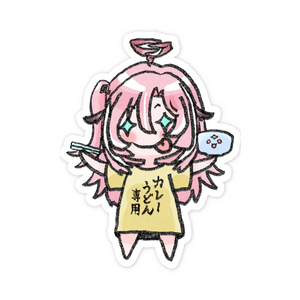 【桃月はぐ様非公式グッズ】カレーうどん専用Tシャツ装備はぐさんスマホステッカー