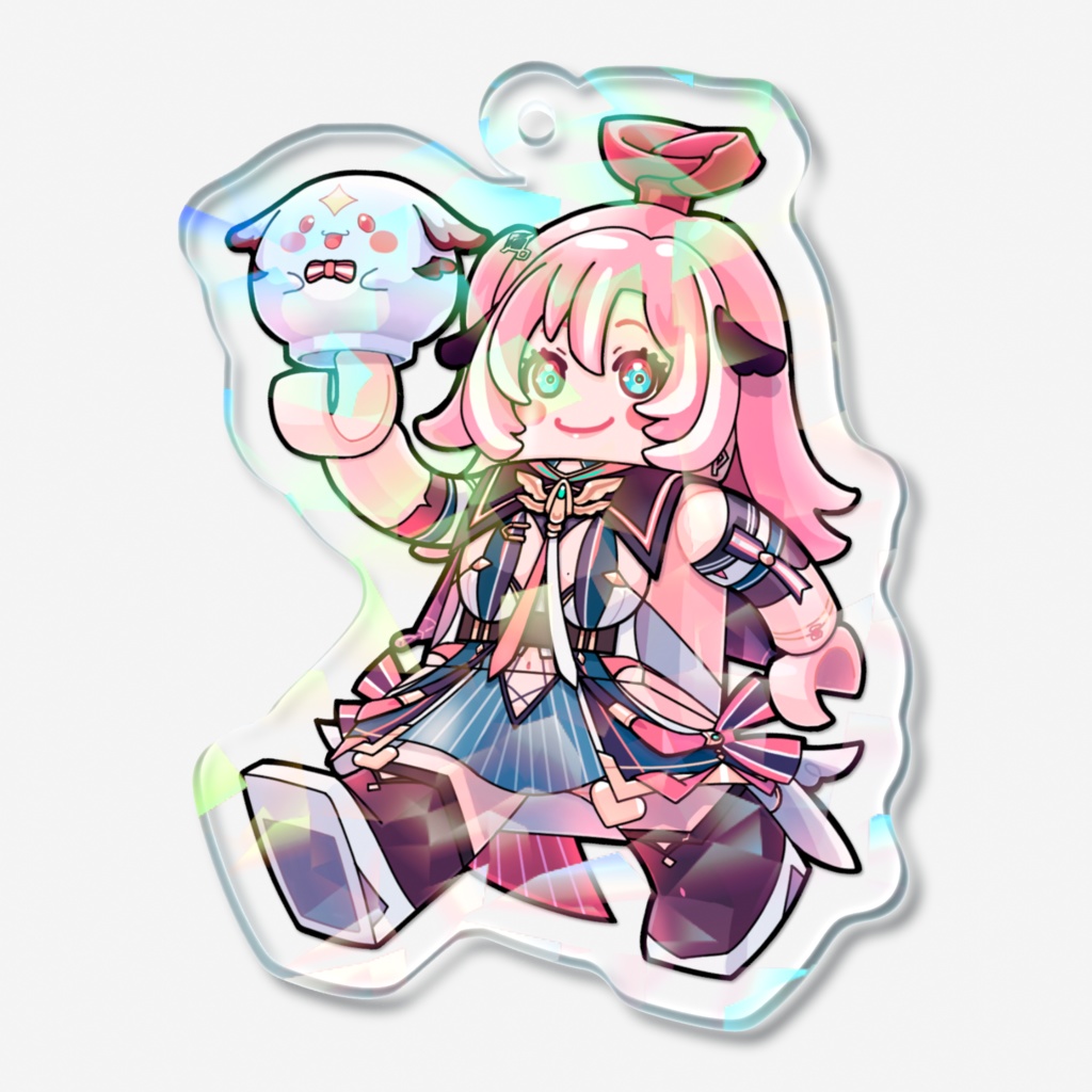 【桃月はぐ様非公式グッズ】ブロック玩具フィギュア風はぐ&ぷに丸ホログラムアクリルキーホルダー