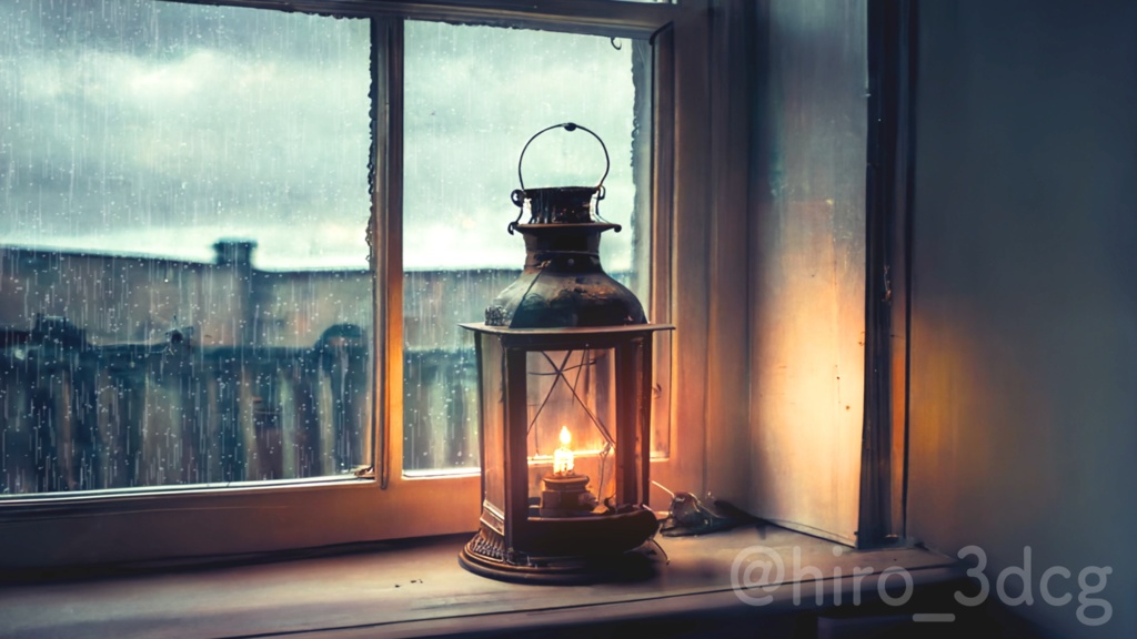 【背景ループ素材】窓から眺める雨とランタン ループ素材 ファンタジー 窓から眺める 落ち着く 異世界 ろうそく 雨 窓 部屋 ランタン 中世風 動く背景【背景動画】