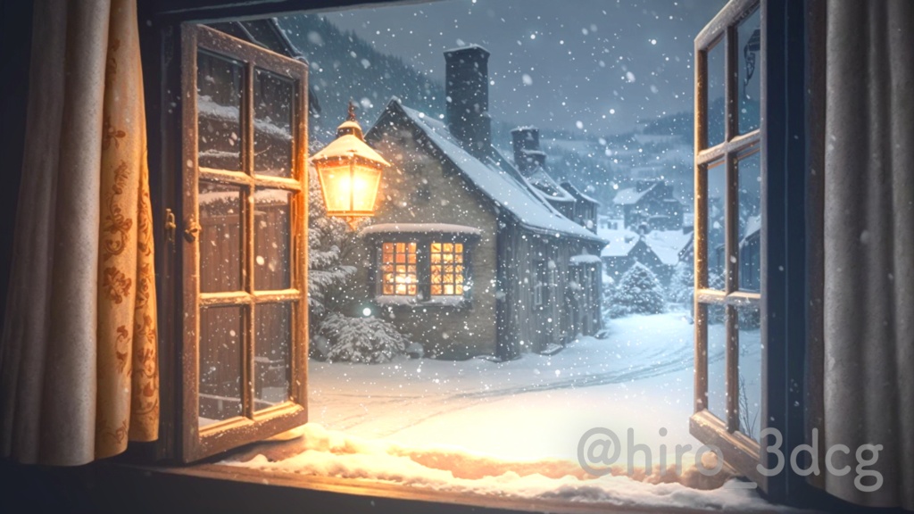 【背景ループ素材】窓から眺める幻想的な雪のループ素材 ファンタジー クリスマス バレンタイン 雪 冬 落ち着く  Vtuberさんの配信背景に 窓 部屋 ろうそく ランタン 動く背景【背景動画】