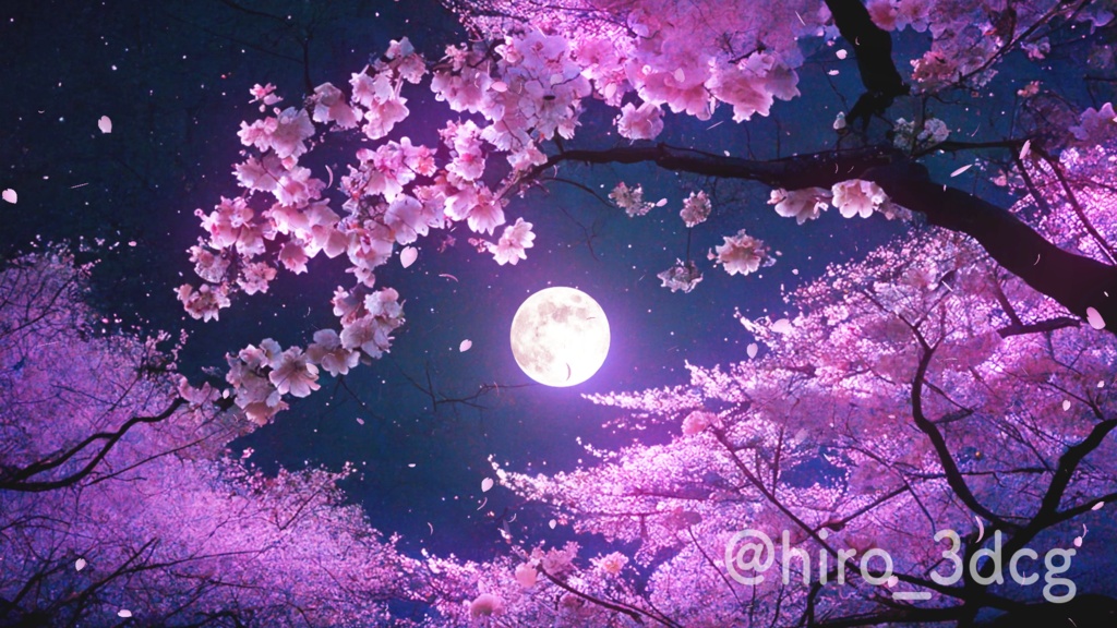 背景ループ素材】月明りに照らされる夜桜 夜 桜の木 月夜 舞う桜 動く背景 春 神秘的 幻想的 和風 3月 木 自然 ゲームなどの背景に  配信背景【背景動画】 - 動画素材屋HIRO - BOOTH