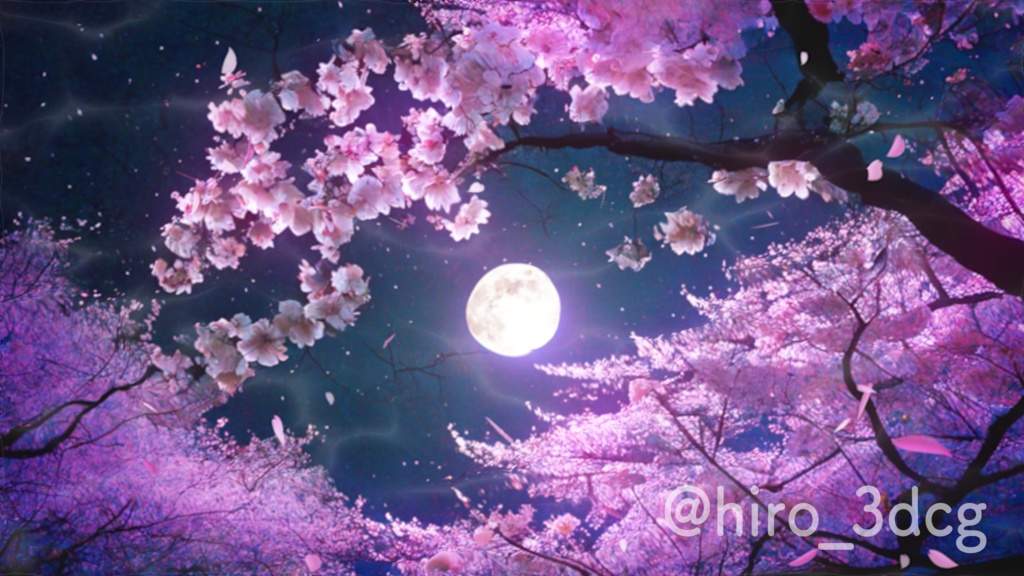 【配信待機画面】動く! 水面に映る月と夜桜 和風 vtuberさんの配信素材に!