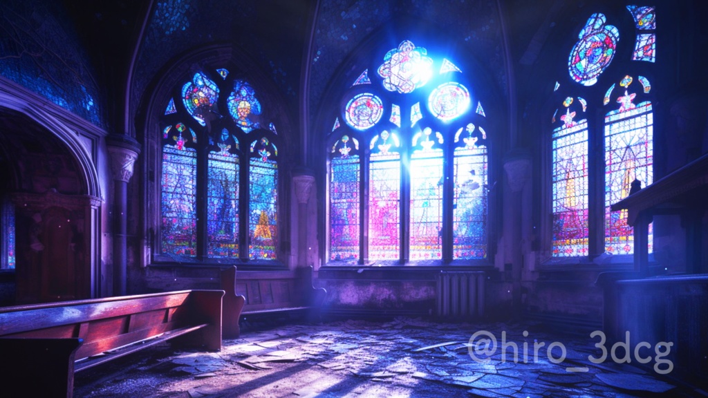 【動く!背景素材と待機画面】光が差し込む寂れた教会 ステンドグラス 廃墟 歌枠 夜活 vtuberさんの配信背景に 風景 【背景ループ素材】