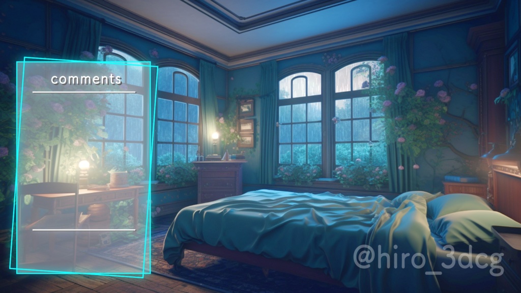 【動く!配信画面セット】不思議な森の洋館 雨の日の寝室 ファンタジー 窓から眺める 雑談配信 歌枠配信 落ち着く 梅雨 Vtuberさんの配信背景に 【背景ループ素材】