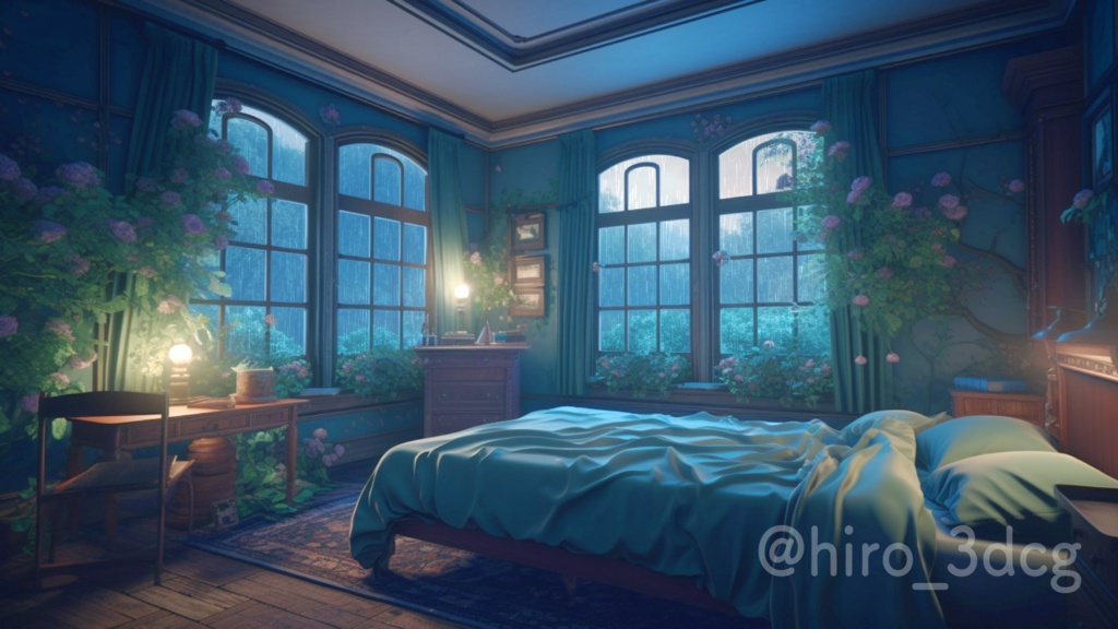 【動く!配信画面セット】不思議な森の洋館 雨の日の寝室 ファンタジー 窓から眺める 雑談配信 歌枠配信 落ち着く 梅雨 Vtuberさんの配信背景に 【背景ループ素材】