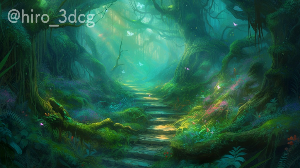 【動く!配信画面セット】蝶が舞う幻想的な森 妖精が棲む不思議な森 雑談配信 歌枠配信 ファンタジー 落ち着く Vtuberさんの配信背景に 森林 木々 異世界 動く背景【背景ループ素材】