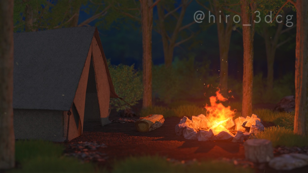 【動く!背景素材】森の中のキャンプ場 焚火 野営 テント 落ち着く Vtuberさんの配信背景に 森林 木々 動く背景【背景ループ素材】