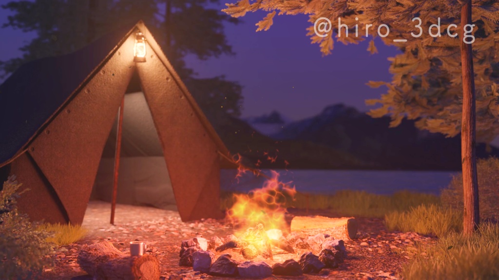 【動く!歌枠配信画面セット】焚火のある湖畔のキャンプ 歌枠用 雑談用 待機画面 vtuberさん向け!