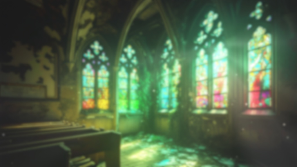 【動く!配信背景と待機画面セット】緑に浸食された森の教会 ステンドグラス 廃墟 歌枠 朝活 vtuberさんの配信背景に 風景 【背景ループ素材】