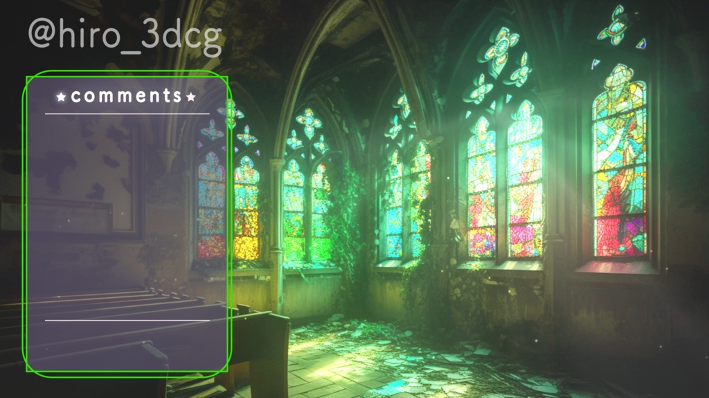 【動く!配信背景と待機画面セット】緑に浸食された森の教会 ステンドグラス 廃墟 歌枠 朝活 vtuberさんの配信背景に 風景 【背景ループ素材】