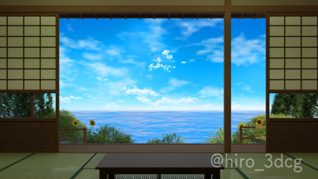 【動く!背景素材】海が見える和室 夏の日 配信部屋 部屋から眺める 落ち着く 海 風鈴 Vtuberさんの配信背景に 【背景ループ素材】