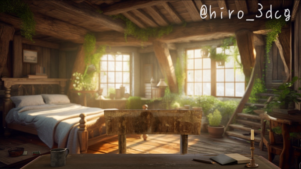 【動く!配信部屋背景セット】ファンタジーな森の家の寝室 ツリーハウス 屋根裏 歌枠 雑談配信 エルフ 魔女 夏 春 魔法 異世界 落ち着く Vtuberさんの配信背景に 【背景ループ素材】